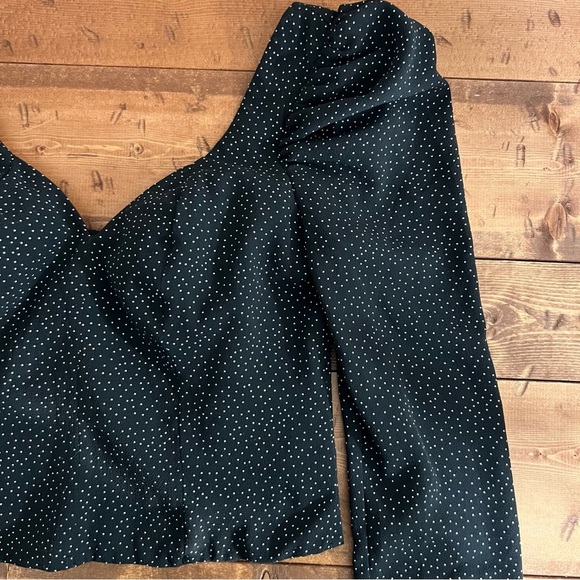 Miss Selfridge cropped puff sleeve top Size 4 polka dot black  white sweetheart - Picture 12 of 14
